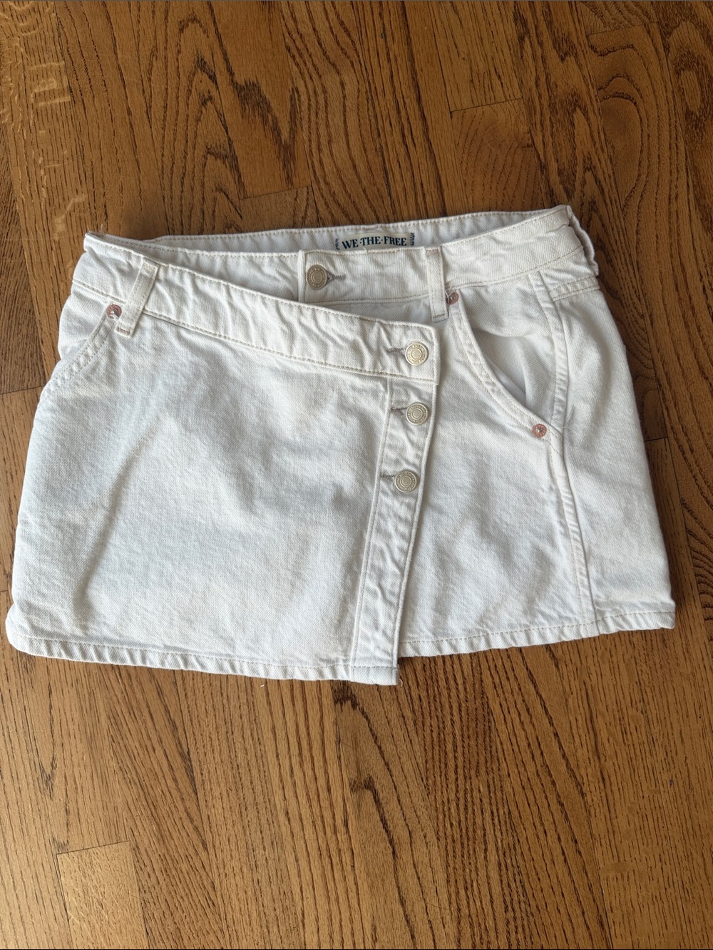 We The Free White Wrap Denim Mini Skirt